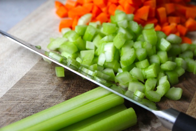 chopping carrots and celery