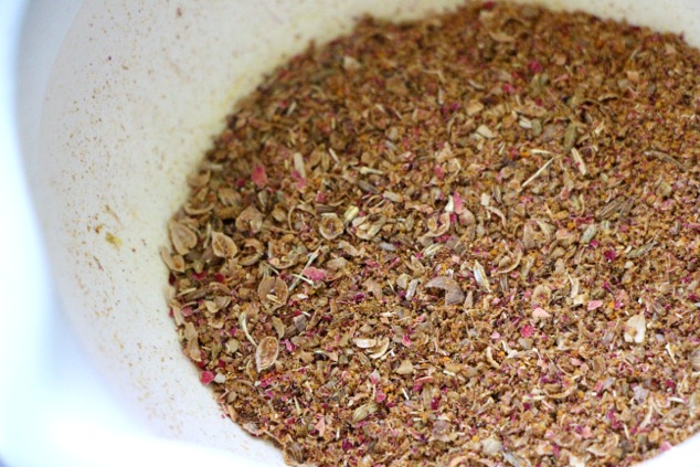 ground Tabil Tunisian spice blend mixed together up close