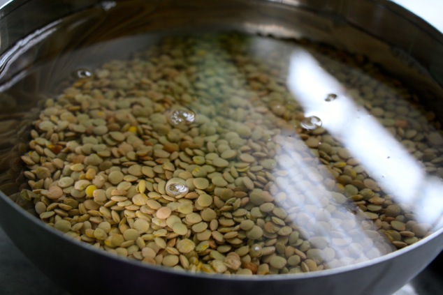 lentils soaking in water