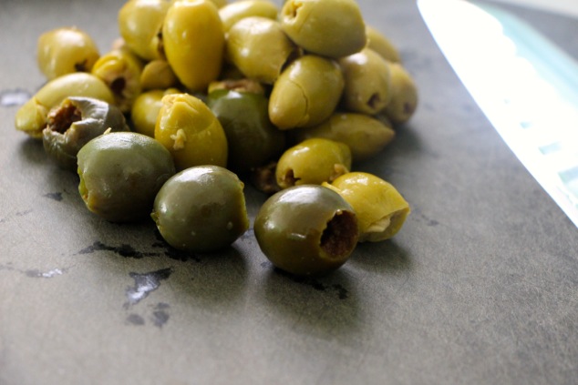 olives on cutting board