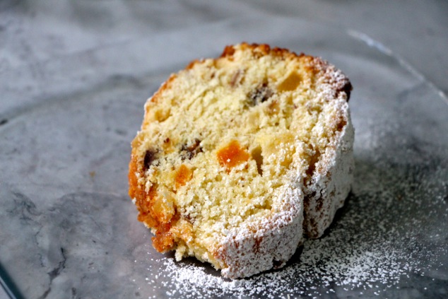 a piece of Tu Bishvat cake up close