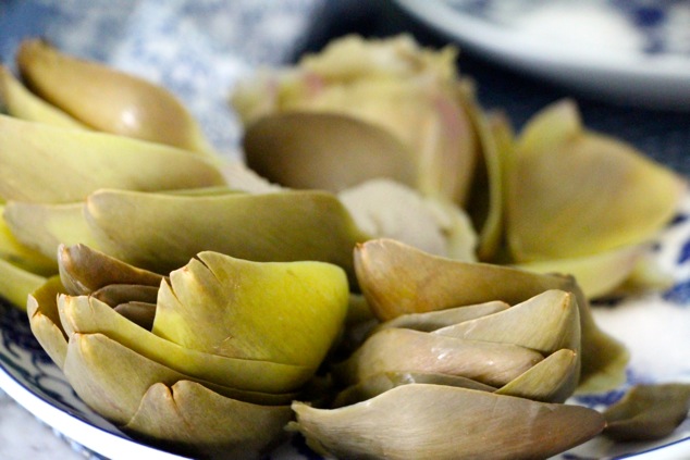 a plate of artichoke waste