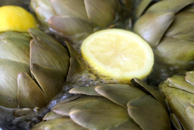 boiling water in artichoke pot