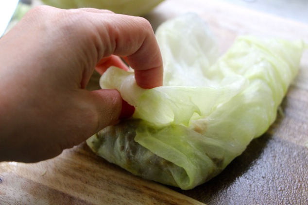 folding the cabbage leaf