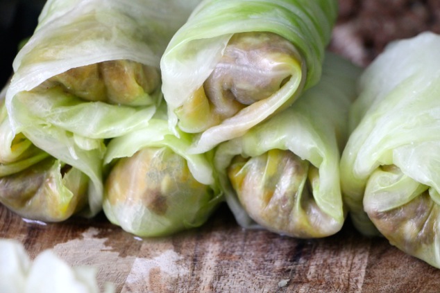 rolled stuffed cabbage up close