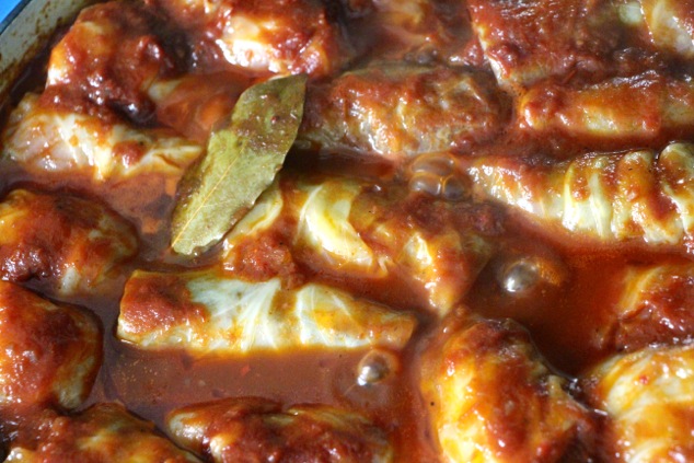 stuffed cabbage cooking