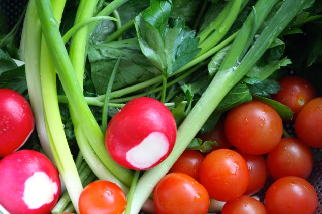 washed greens and veggies