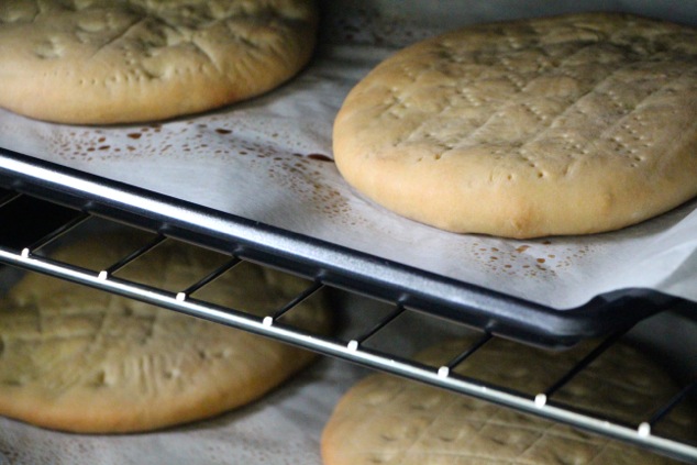 Purim flat bread baking in the over