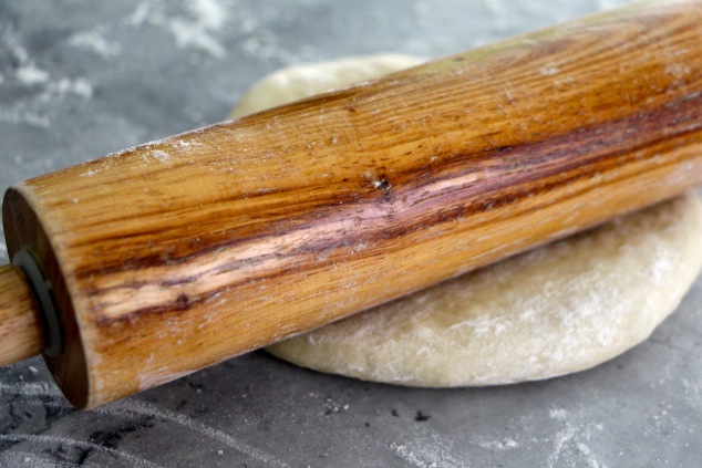 dough and rolling pin up close