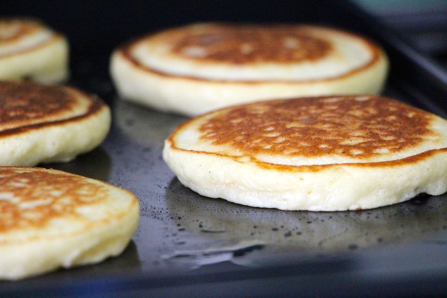 pancakes on griddle