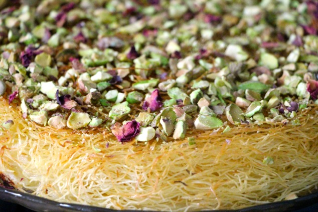 pistachios onto Knafeh