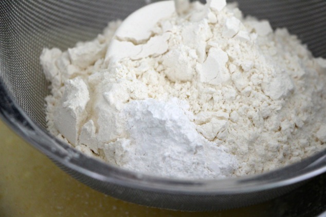 sifting flour and baking powder in