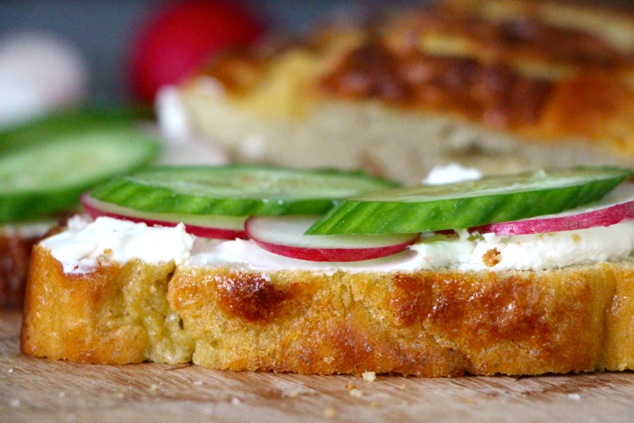 tehina bread open faced sandwich up close