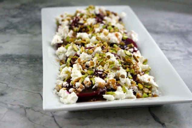 beet goat chees pistachio salad ready