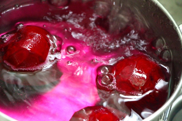 water in pot with beets
