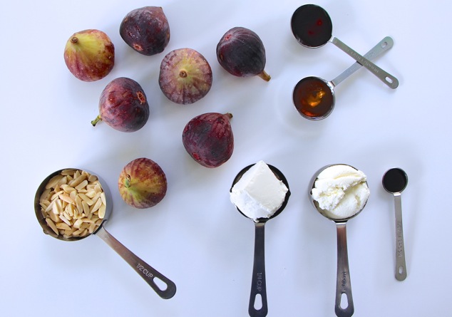 Fresh Figs with cheese almonds and honey ingredients
