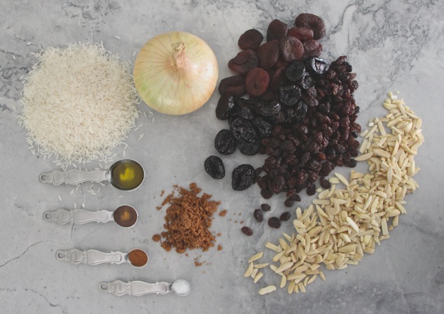 Rosh Hashanah white rice with dried fruit ingredients