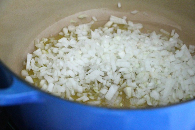 Sautéing onion in soup pot