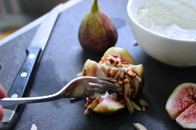 eating fresh figs with sweet cheese mixture
