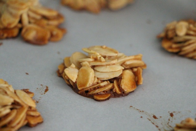 sliced almond cookies baked close up