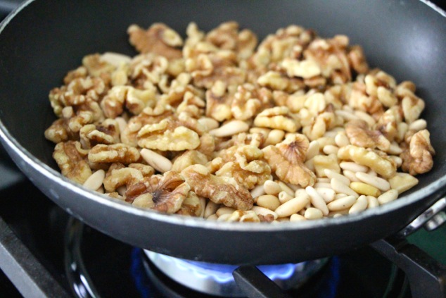 toasting walnuts and pine nuts