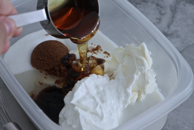 combining ingredients into honey vanilla ice cream