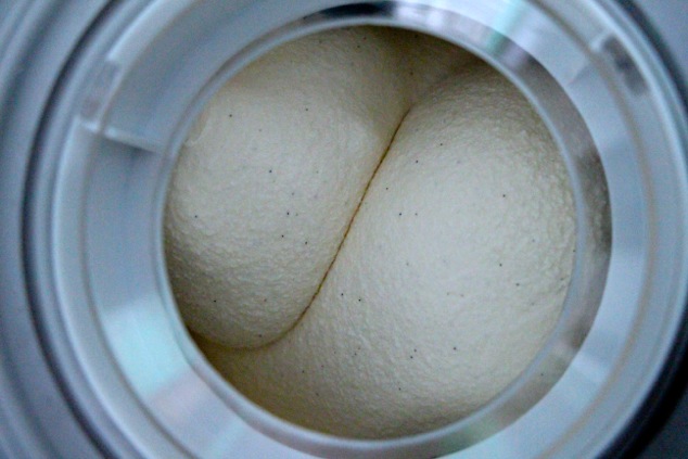 honey vanilla ice cream forming in ice cream machine