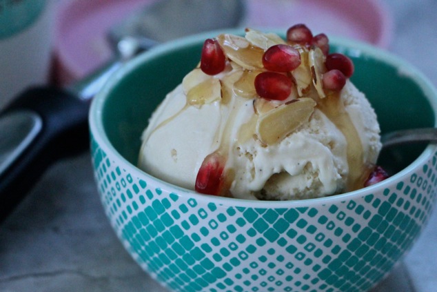 honey vanilla ice cream served up close