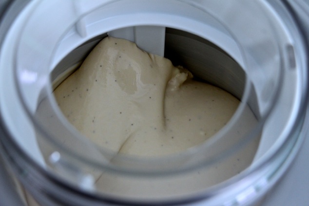 ice cream mixture mixing in ice cream machine