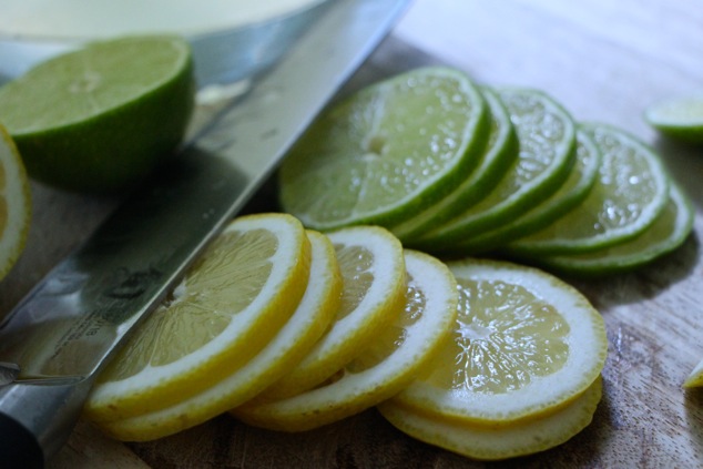 thinly sliced lemons and limes