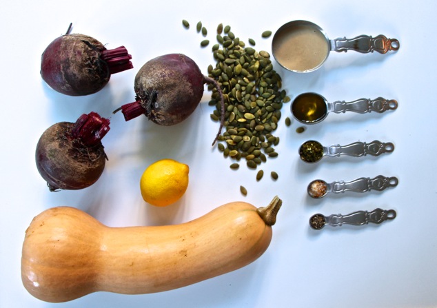 Thanksgiving roasted beets and butternut squash ingredients