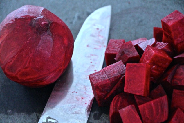 cutting beets into cubes