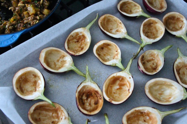 halves eggplants ready for stuffing