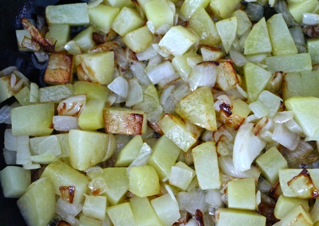 sautéing onions and potatoes