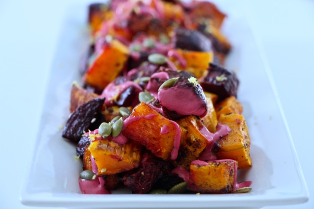 thanksgiving roasted beets and butternut squash served