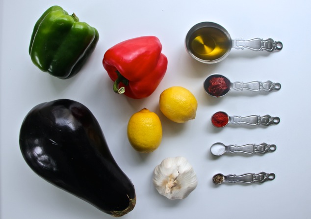 Eggplant roasted peppers salad ingredients