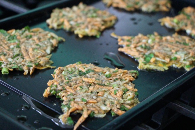 frying latkes on griddle