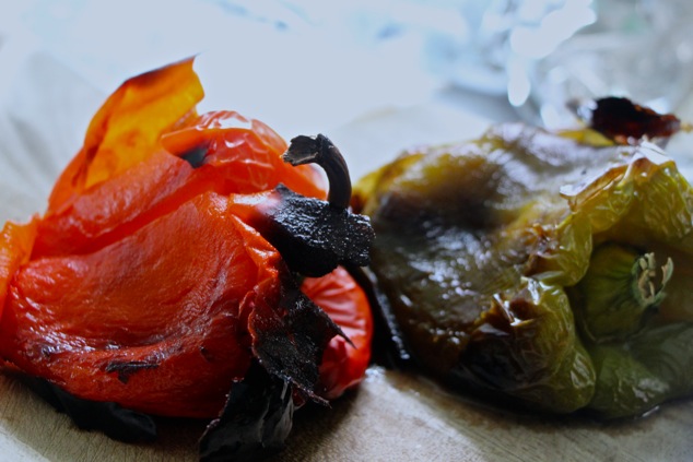 peeling roasted peppers