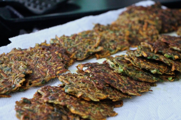 ready latkes onto paper towel