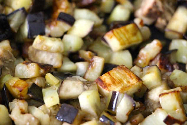 sautéing eggplants up close