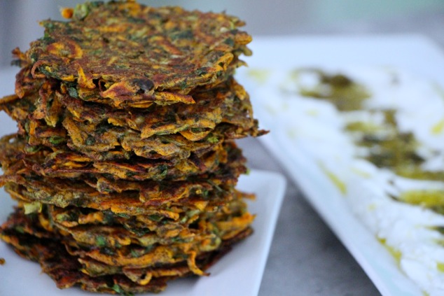 stack of sweet potato kohlrabi latkes