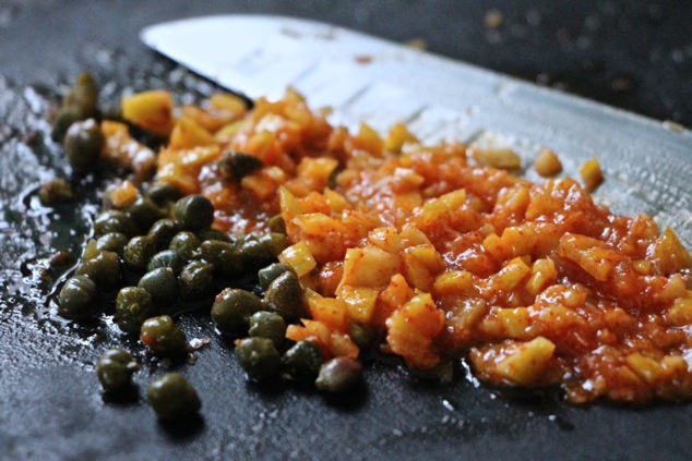 chopped preserved lemon and capers