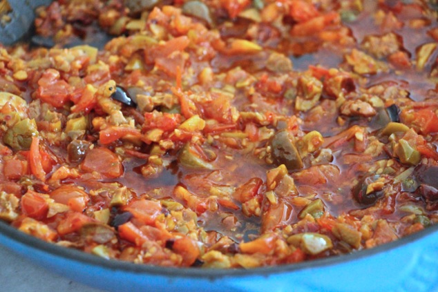 cooking tapenade up close