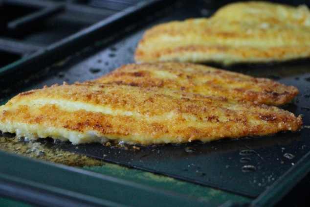 frying the fish filets