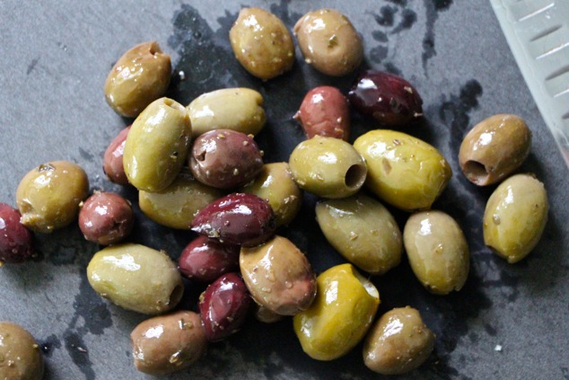 olives on cutting board