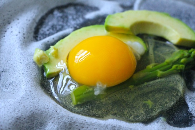 asparagus avocado and egg in brik up close