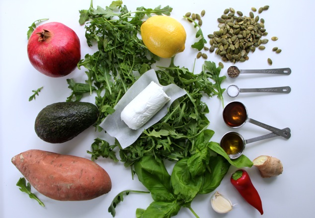 Arugula Sweet Potato salad ingredients