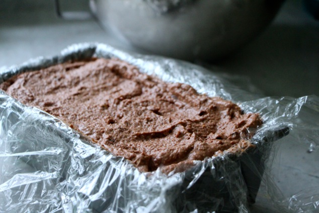Nutella mousse cake mixture in cake pan