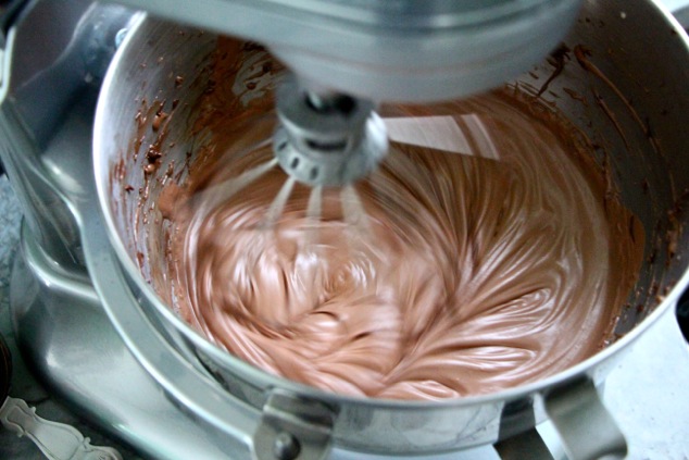 Nutella whipping cream in mixing bowl whipping