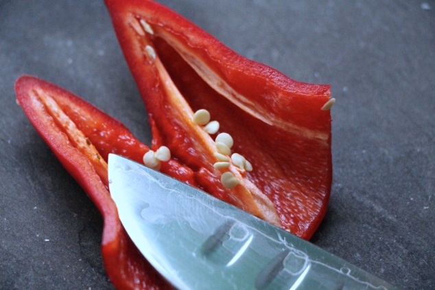 cutting red hot fresno pepper